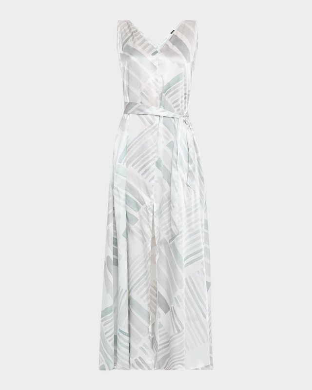 V-Neck Abstract-Print Silk Maxi Dress